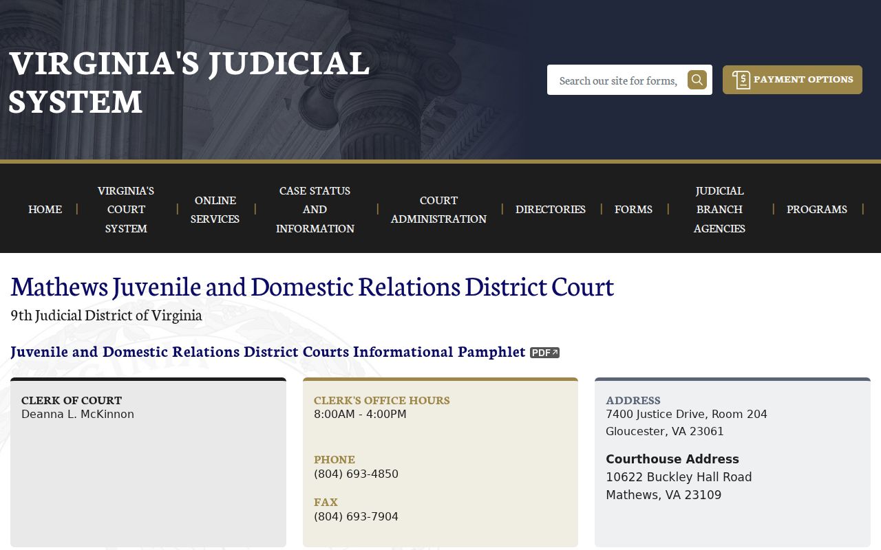 Mathews County bench warrant route for a DCSE capias at Juvenile and Domestic Relations Court