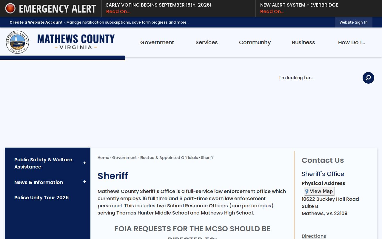 Mathews County active warrant questions routed to the official Sheriff's Office