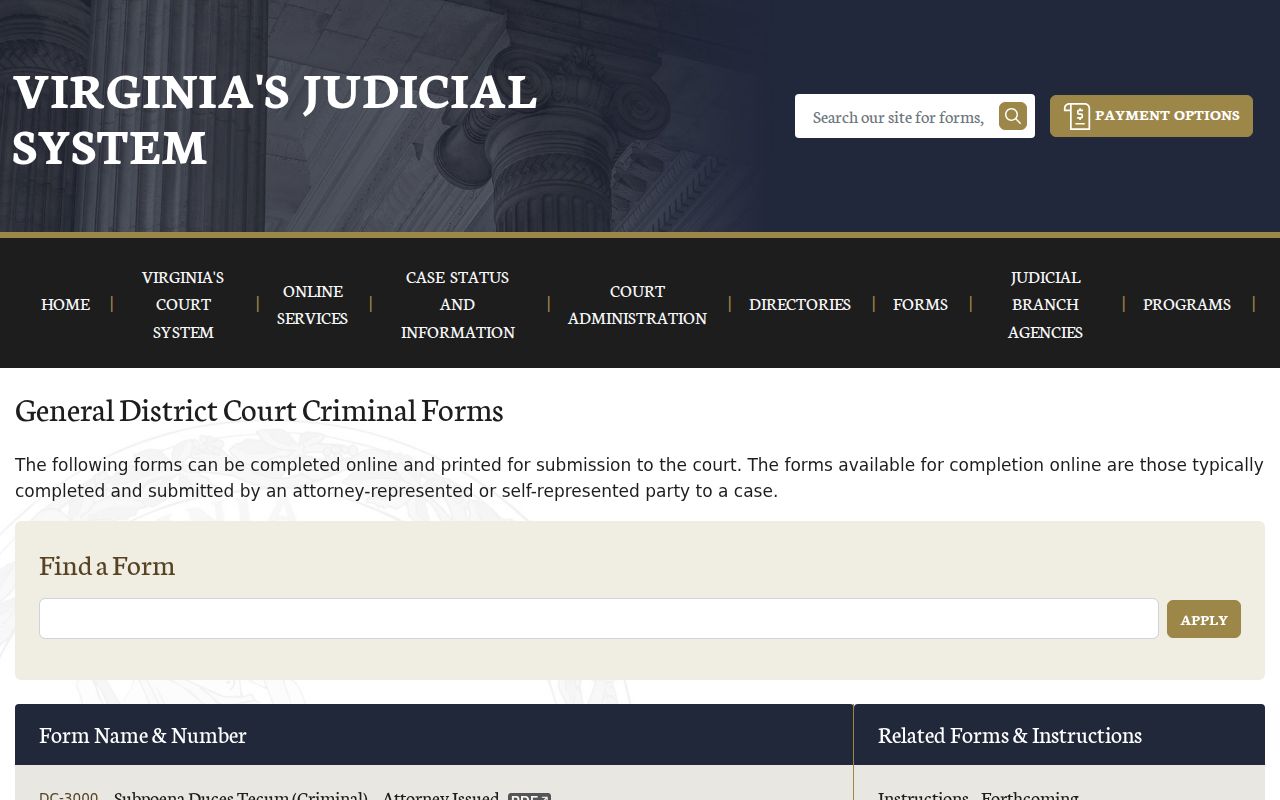 Mathews County bench warrant recall and capias forms in the Virginia court forms index