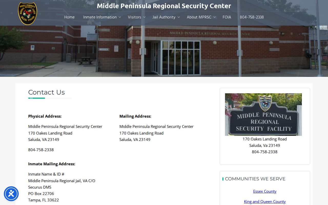 Mathews County regional custody center contact and security information
