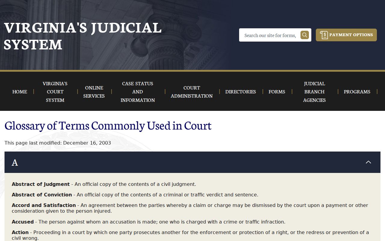 Mathews County bench warrant terminology explained through the Virginia court glossary