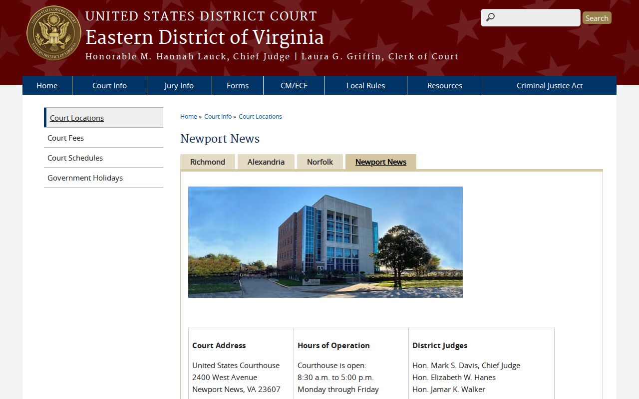 Mathews County arrest warrant readers directed to the separate Newport News federal court route