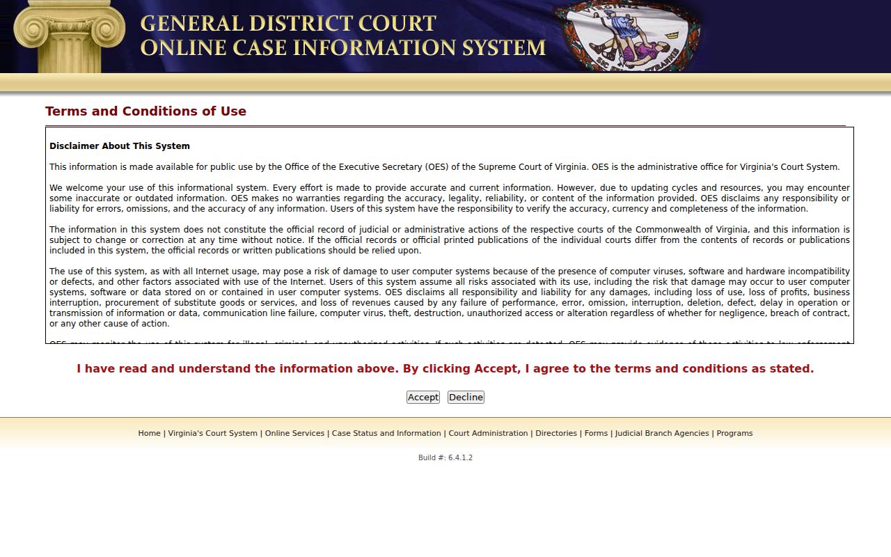 Mathews County warrant lookup through the Virginia General District Court case search